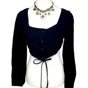 BTFL Life Gauze Tie Front Crop Blouse